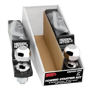 Hidden Hitch - Hidden Hitch Towing Starter Kit, w/Quick-Loading 2" Sq. Ball Mount, 7,500 lbs. GTW, 1" Ball Hole, 8-1/2" Length, 3/4" Rise, 2" Drop & 2-5/16" Chrome Hitch Ball w/Pin & Clip (2-Pack)