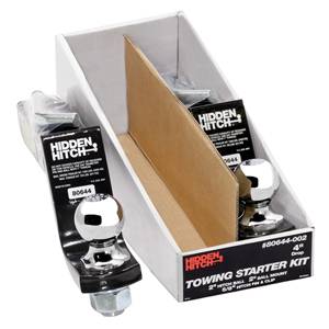 Hidden Hitch - Hidden Hitch Towing Starter Kit, w/Quick-Loading 2" Sq. Ball Mount, 7,500 lbs. GTW, 1" Ball Hole, 9" Length, 2-3/4" Rise, 4" Drop & 2" Chrome Hitch Ball w/Pin & Clip (2-Pack)