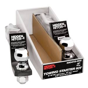Hidden Hitch - Hidden Hitch Towing Starter Kit, w/Quick-Loading 2" Sq. Ball Mount, 7,500 lbs. GTW, 1" Ball Hole, 9" Length, 2-3/4" Rise, 4" Drop & 2-5/16" Chrome Hitch Ball w/Pin & Clip (2-Pack)