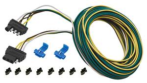 Wesbar - Wesbar 4-Flat Trailer End Connector, 30' Wishbone Harness Kit, 3' Ground w/4' Car End, 18" Ground