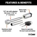 CURT - CURT 1/2" Hitch Lock with 5/8" Adapter (1-1/4" or 2" Receiver, Barbell, Stainless) - Image 3