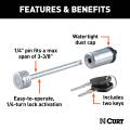 CURT - CURT Coupler Lock (1/4" Pin, 3-3/8" Latch Span, Barbell, Chrome) - Image 3