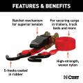 CURT - CURT 16' Red Cargo Straps with S-Hooks (500 lbs, 4-Pack) - Image 3