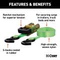 CURT - CURT 16' Lime Green Cargo Straps with S-Hooks (1,100 lbs, 2-Pack) - Image 3